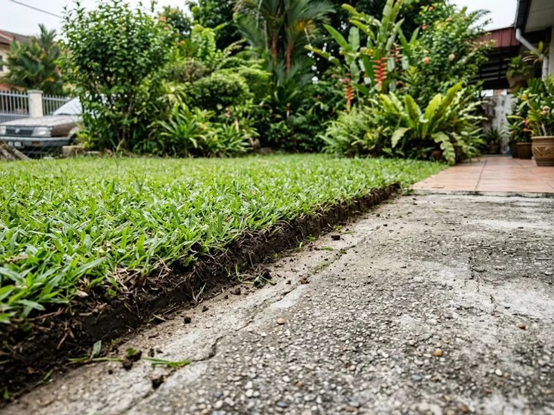 Razor-sharp lawn edge along a PJ driveway